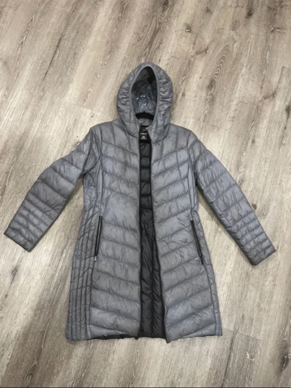 Saks Fifth Avenue Long Hooded Puffer Coat - Gray